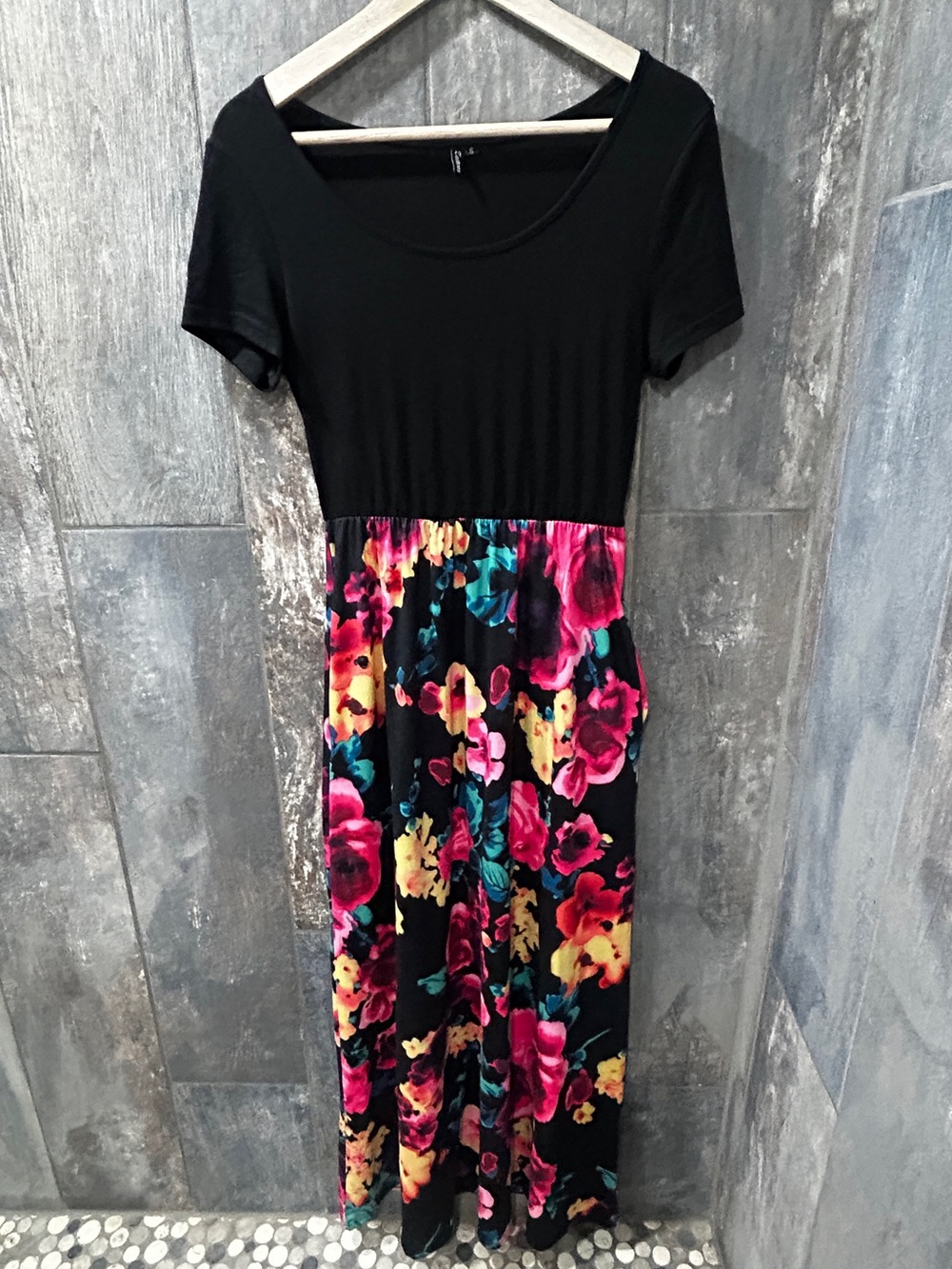 Amazon Black Maxi Dress with Vibrant Floral Skirt